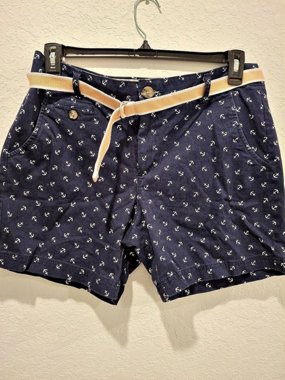 Dockers Anchor Print Chino Shorts with Belt Blue & White Size 12